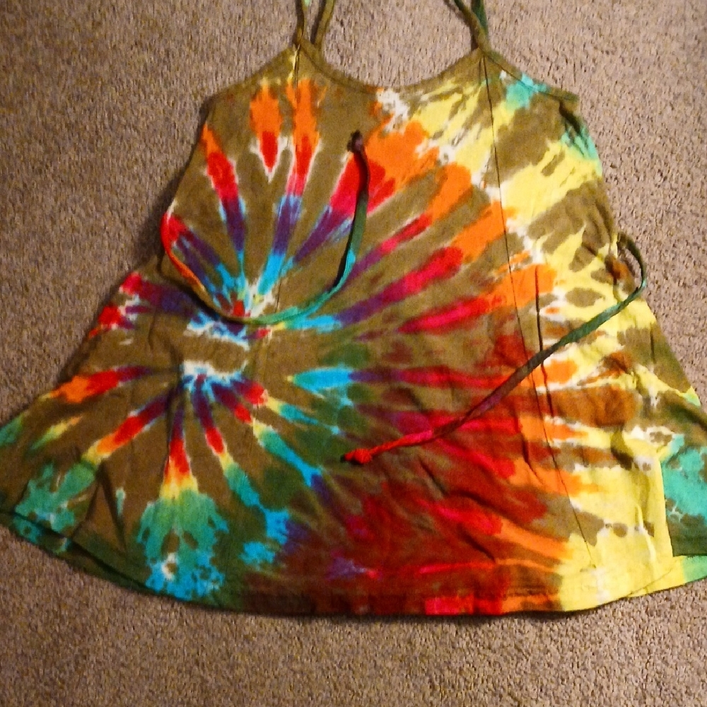 Colorful Tie Back Tie-Dye Kids Casual Skater Style Dress, Size 6